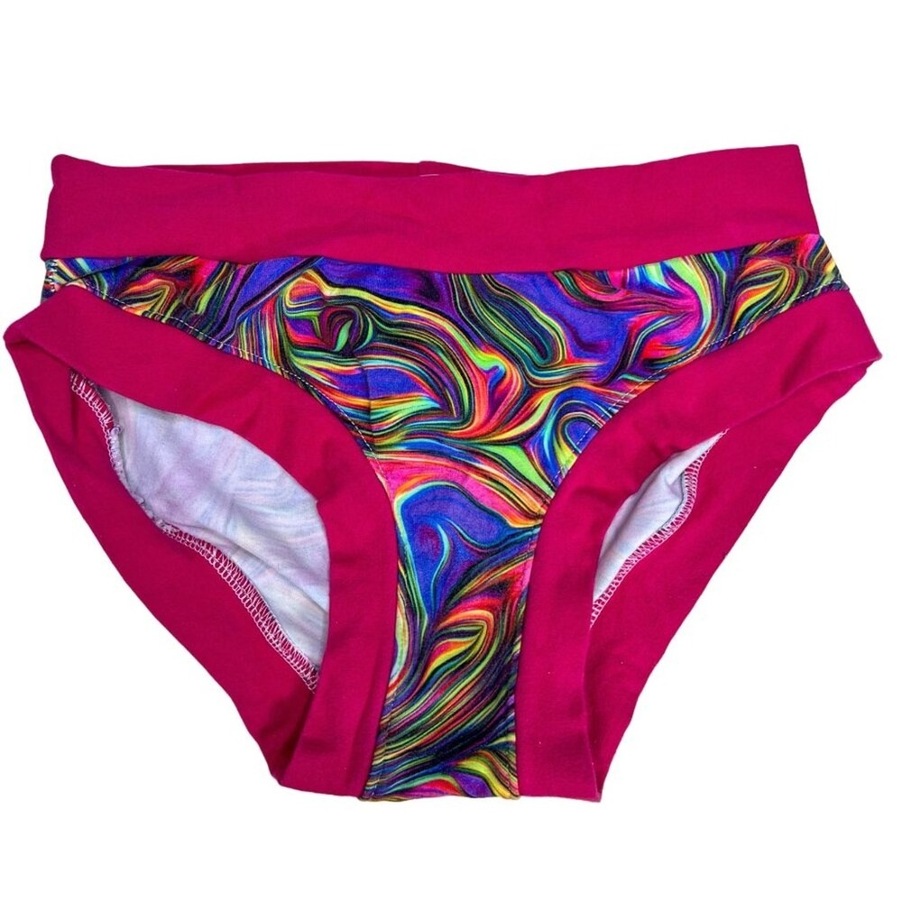 Handmade Organic Cotton Undie Briefs | Abstract Rainbow Swirl Panty – XS